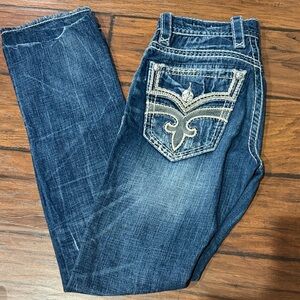 Rock Revival Dark Blue Denim Jeans with Embroidered Details